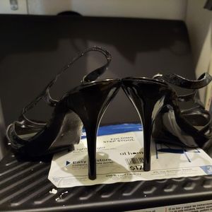 Black patent leather high heels